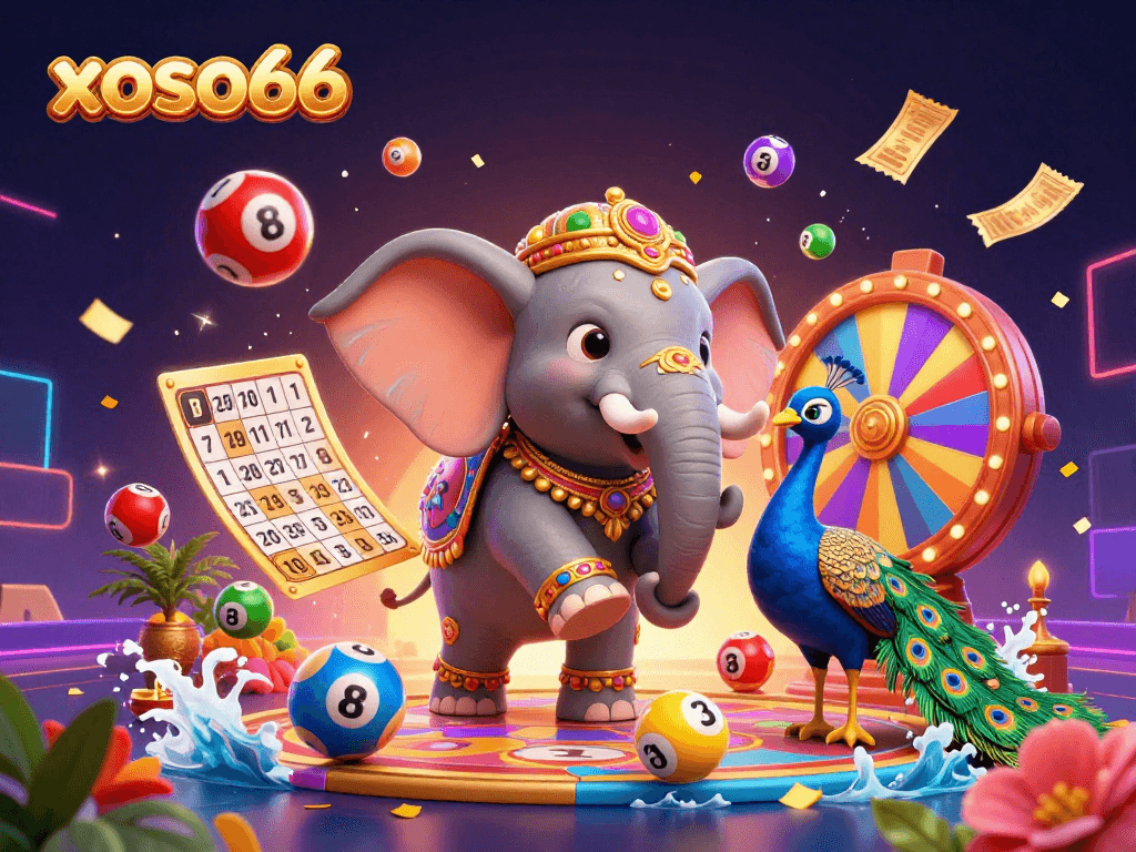 Experience the excitement of xoso66 with vibrant lottery elements and a playful 3D scene.