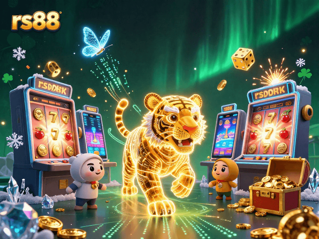 Experience the vibrant digital casino world of rs88, featuring a golden tiger in stunning 3D illustration.