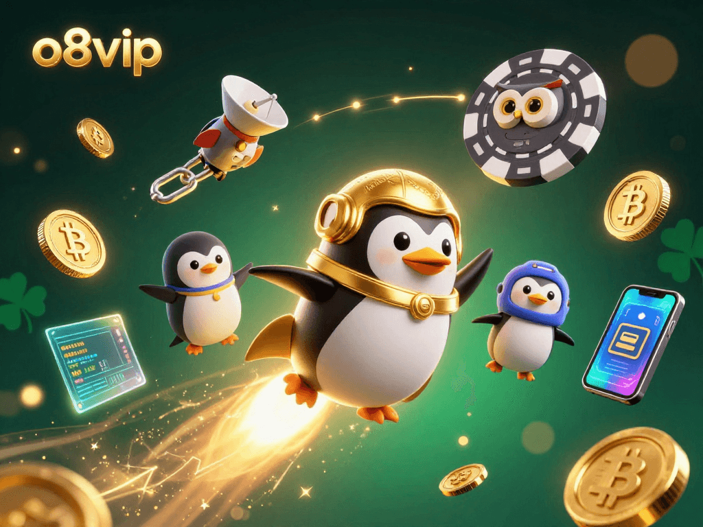 Experience the thrill of gaming with o8vip as a rocket-powered penguin ventures through a vibrant casino cosmos.
