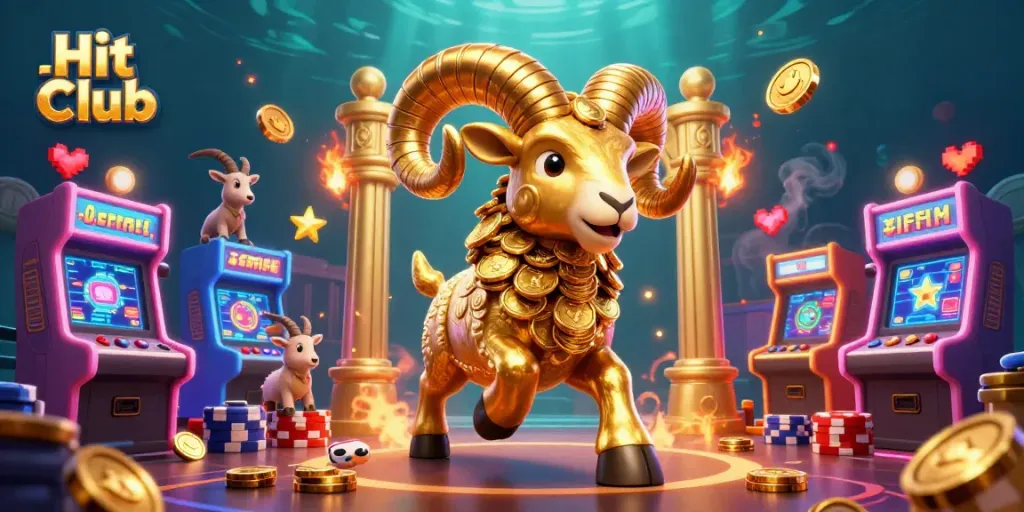 Hit Club showcases an exciting casino-themed 3D illustration with vibrant game elements.