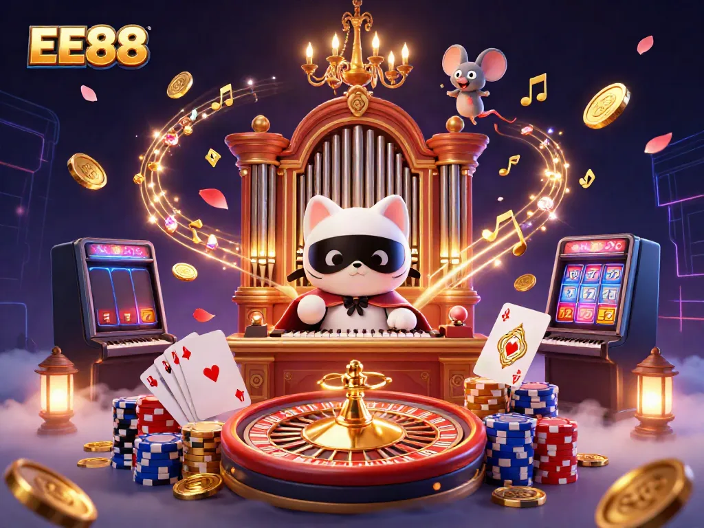 Experience the excitement of EE88 with dynamic casino elements in a vibrant 3D scene.