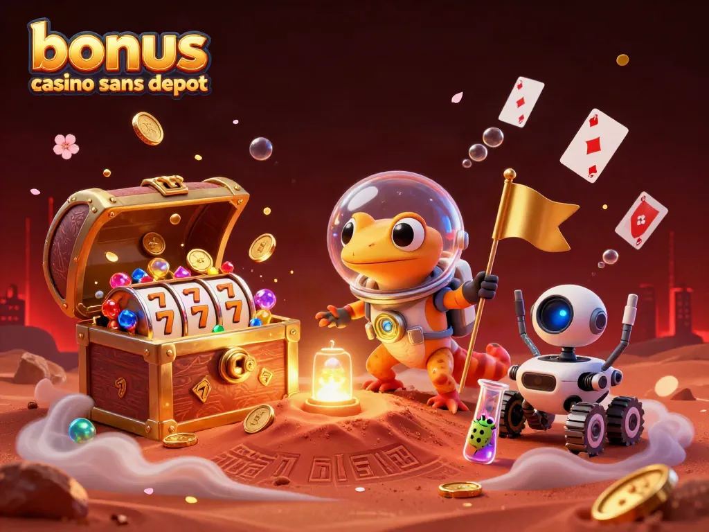 Découvrez les bonus casino sans dépôt au sein d'une scène de casino dynamique et colorée.