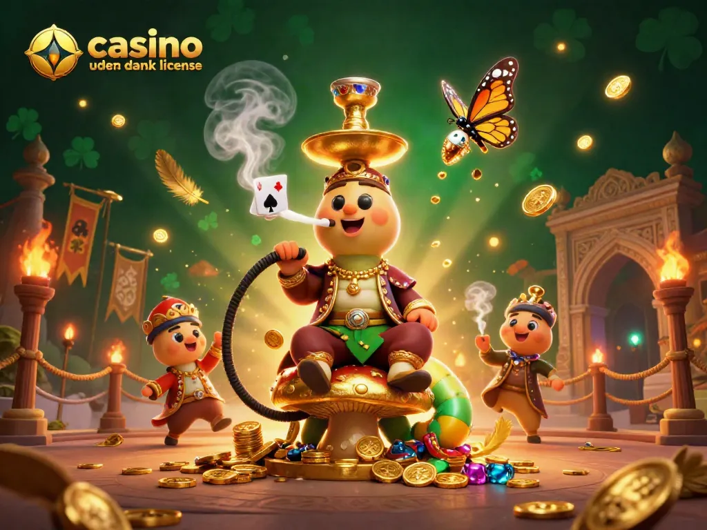 Engaging scene showcasing casino uden dansk licens with a dynamic caterpillar hookah-master and rich gaming elements.