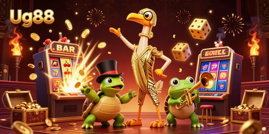 Experience exciting gameplay at Ug88's vibrant casino world with colorful characters and dynamic gaming elements.