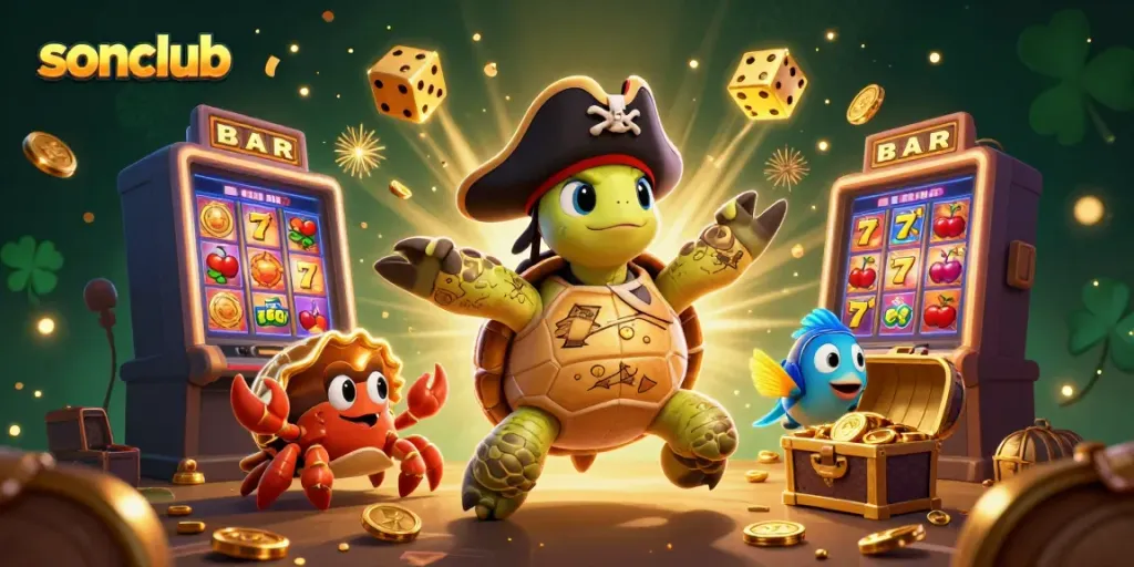 Experience the thrill of sonclub with a vibrant, dynamic casino scene showcasing fun characters and epic game elements.