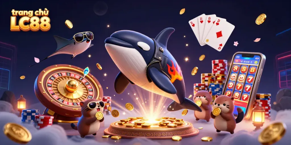 Experience the thrill of gaming at trang chủ LC88 with vibrant characters and dynamic casino elements.