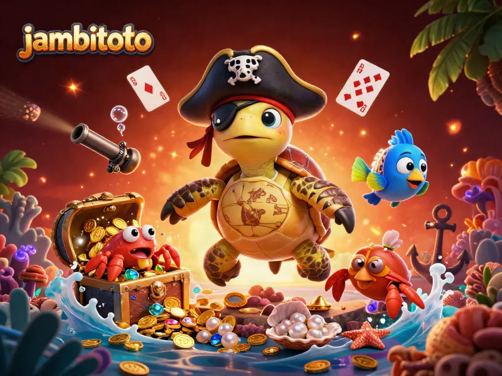 Experience thrilling games with jambitoto, as vibrant characters celebrate atop treasure and sparkling gems.