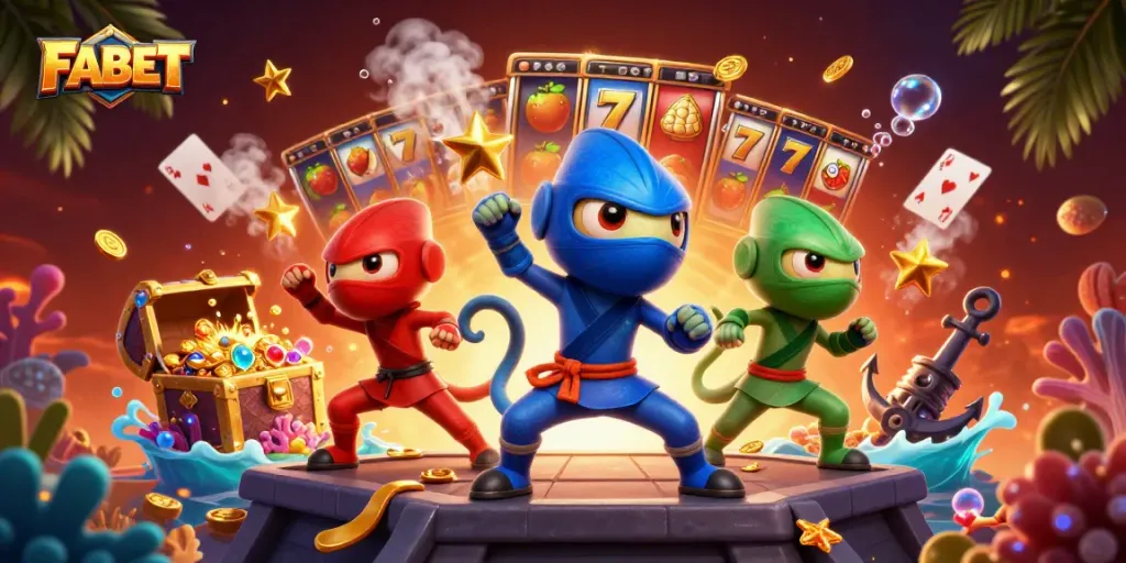 Kickstart your winning strategies with FABET's vibrant chameleon ninjas and rich casino elements.