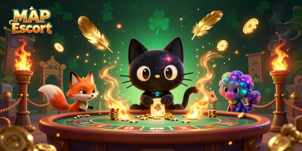 Engage with MAP Escort's cosmic casino scene featuring vibrant characters and dynamic elements.