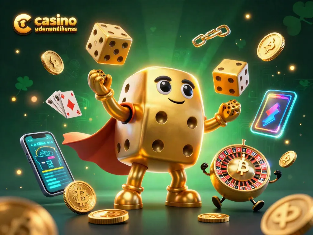 Immerse in a vibrant scene of casino uden dansk licens with golden dice, crypto elements, and dynamic gaming action.