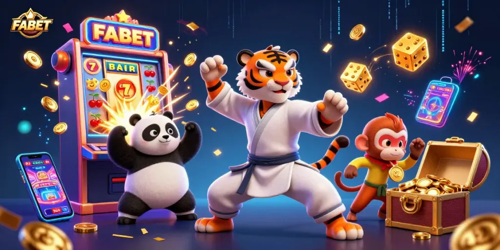 FABET offers thrilling jackpot slots with lively characters and explosive winnings in a vibrant casino scene.