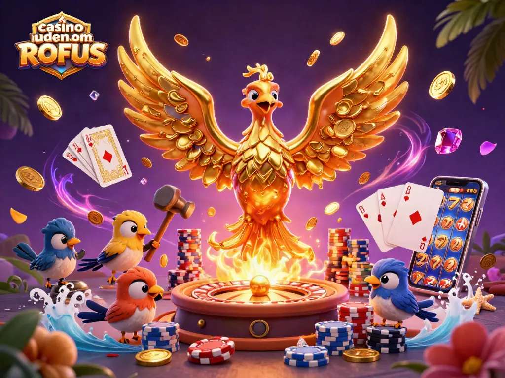 Play exciting games at casino uden om ROFUS with a phoenix and dynamic casino elements.
