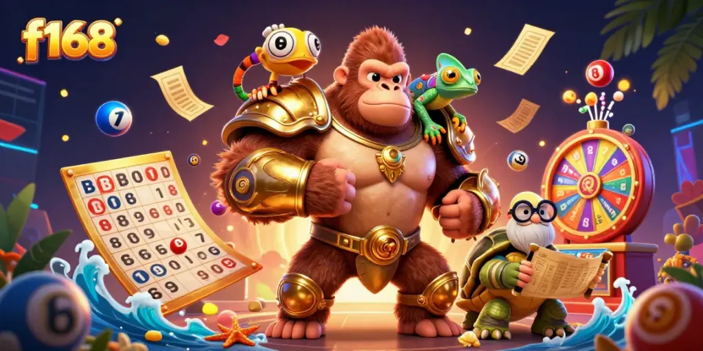 Engage with the f168 online casino experience featuring dynamic characters and vibrant gambling elements.