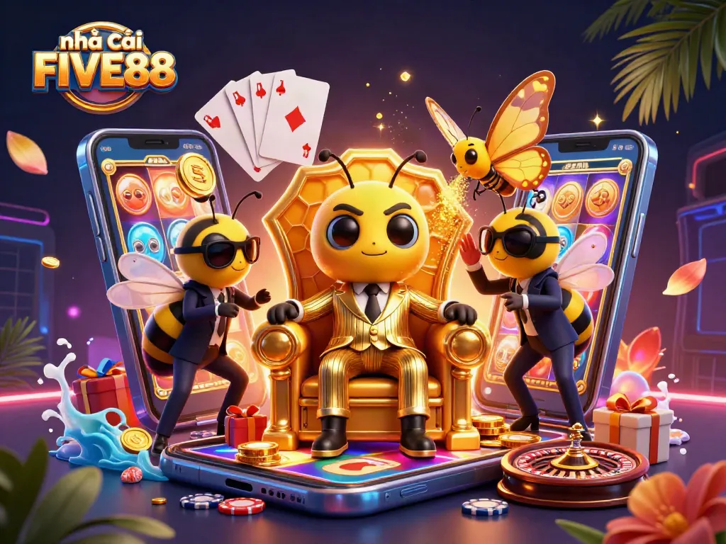 Engage with nhà cái FIVE88's thrilling gaming environment featuring a vibrant casino illustration.