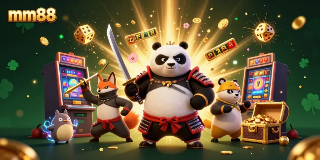 Engage with mm88 for thrilling casino adventures featuring a dynamic panda samurai and ninja fox.