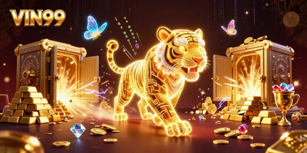 Experience the thrill of winning at VIN99 with dynamic casino scenes and vibrant gaming elements.
