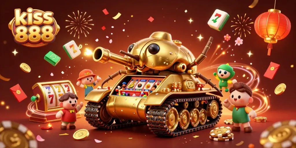 Experience thrilling gameplay with kiss 888 at a vibrant mini casino inside a golden beetle tank.